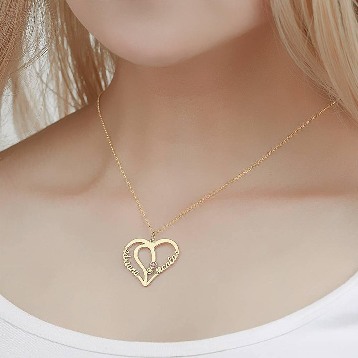 Cissyia.com Name Necklace with Two Birthstones 14K Gold Plated