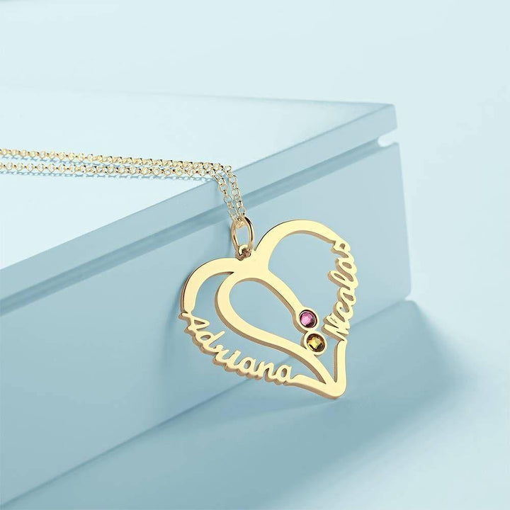 Cissyia.com Name Necklace with Two Birthstones 14K Gold Plated