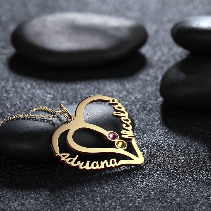 Cissyia.com Name Necklace with Two Birthstones 14K Gold Plated