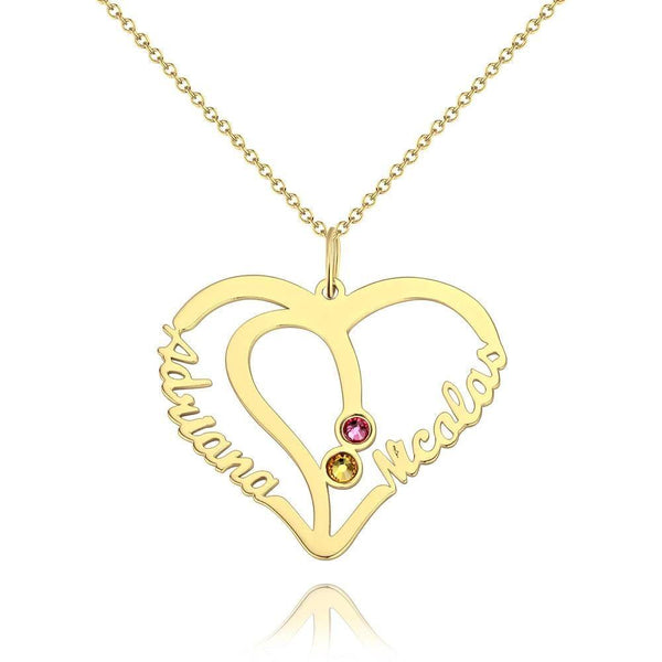 Cissyia.com Name Necklace with Two Birthstones 14K Gold Plated
