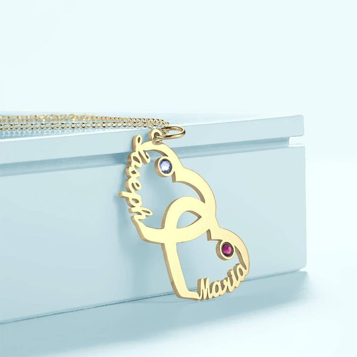 Custom Birthstone Necklace, Name Necklace Heart-shaped 14K Gold Plated - Silver - soufeelus