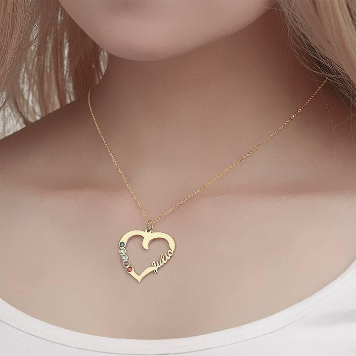 Cissyia.com Five Birthstones Personalized Heart Name Cut-Out Name Necklace
