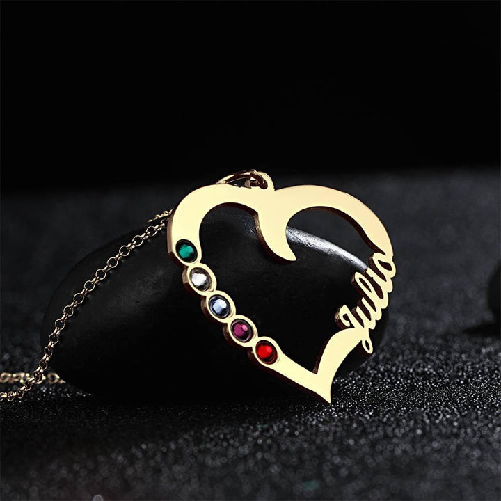 Cissyia.com Five Birthstones Personalized Heart Name Cut-Out Name Necklace