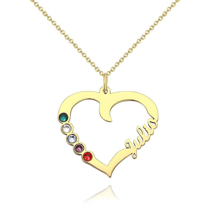 Cissyia.com Five Birthstones Personalized Heart Name Cut-Out Name Necklace
