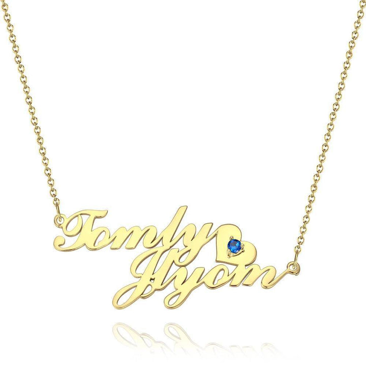 Name Necklace with Birthstone Little Heart  Necklace Rose Gold Plated - Silver - soufeelus