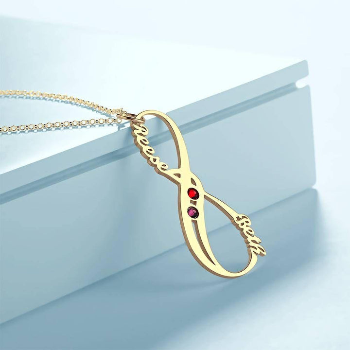 Name Necklace with Birthstone Infinity Necklace Unique Gift 14K Gold Plated - Silver - soufeelus