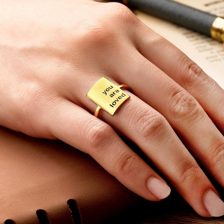 Cissyia.com Personalized Square Engravable Cuff Ring