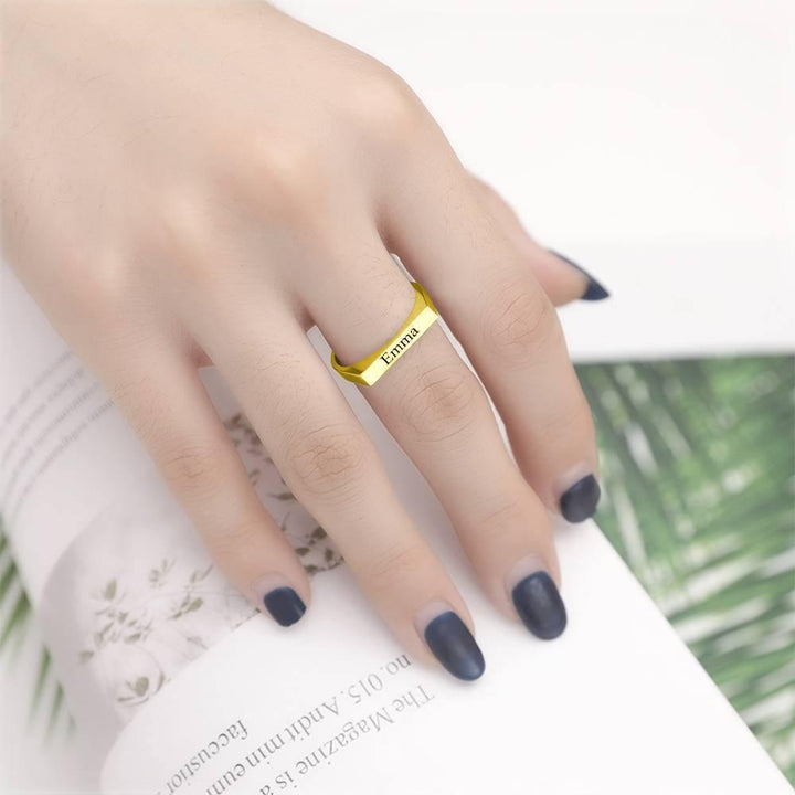 Cissyia.com Platinum Plated Engravable Square Ring