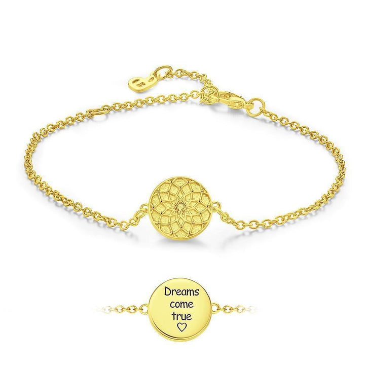 Cissyia.com Rose Gold Plated Personalized Dream Catcher Disc Tag Engraved Bracelet