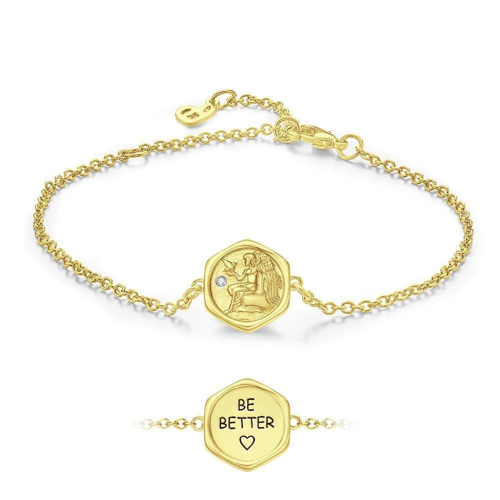 Cissyia.com Rose Gold Plated Personalized Hexagon Wish Coin Tag Commemorative Engraved Bracelet