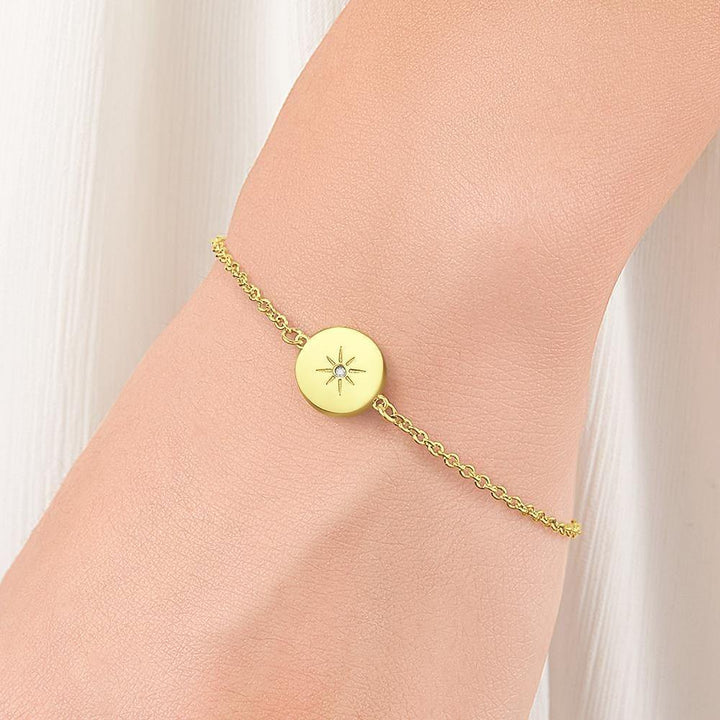 Cissyia.com 14K Gold Plated Personalized Sun Disc Tag Commemorative Engraved Bracelet