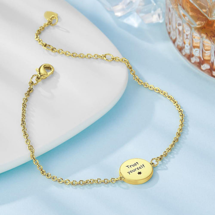 Cissyia.com 14K Gold Plated Personalized Sun Disc Tag Commemorative Engraved Bracelet