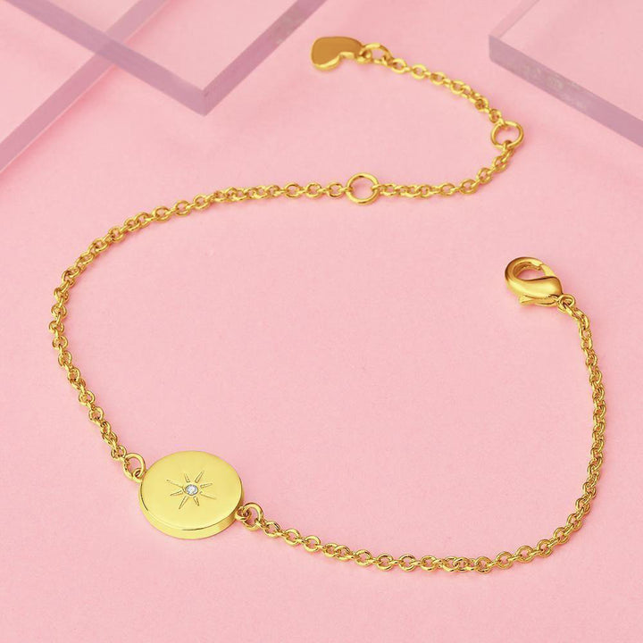 Cissyia.com 14K Gold Plated Personalized Sun Disc Tag Commemorative Engraved Bracelet