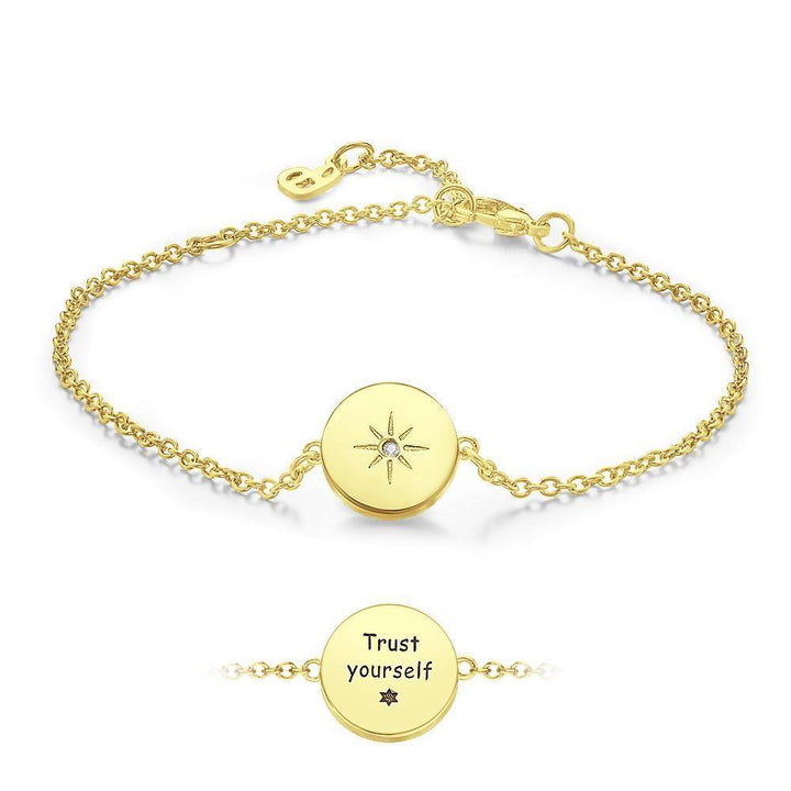 Cissyia.com Rose Gold Plated Personalized Sun Disc Tag Commemorative Engraved Bracelet