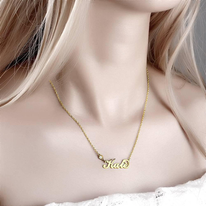 Personalized Birthstone Name Necklace 14k Gold Plated Silver - soufeelus