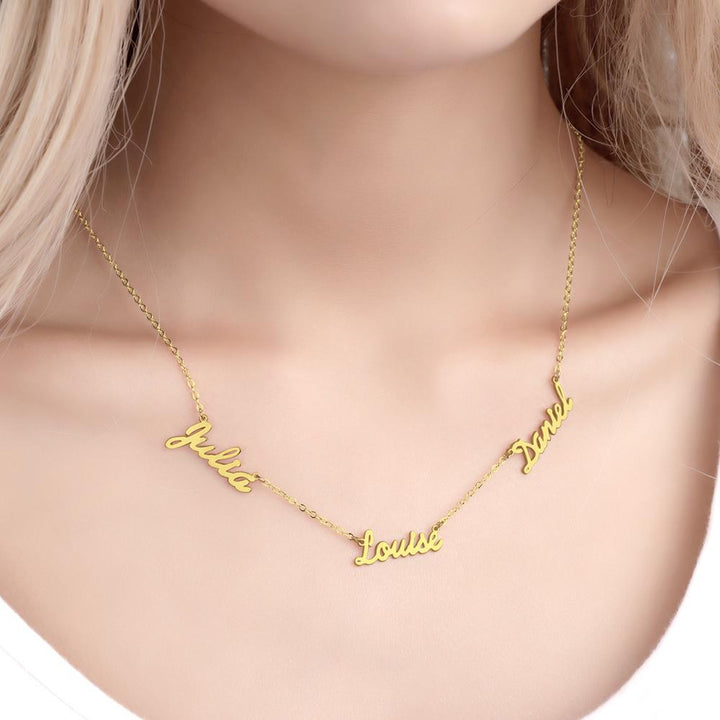 Cissyia.com 14k Gold Plated Personalized Three Names Cut-Out Necklace