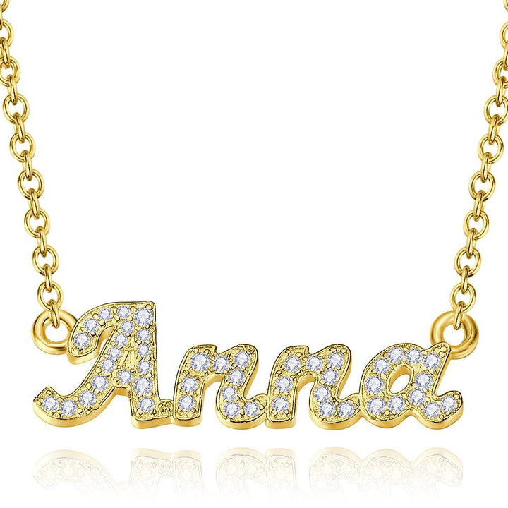 Cissyia.com Rose Gold Plated Personalized Crystal-Accented Cut-Out Rolo Chain Name Necklace
