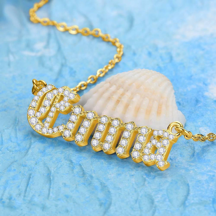 Cissyia.com Old English Crystal Name Necklace, Silver 14K Gold Plated