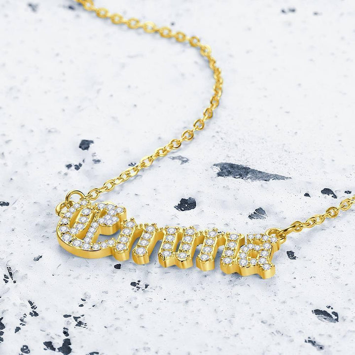 Cissyia.com Old English Crystal Name Necklace, Silver 14K Gold Plated