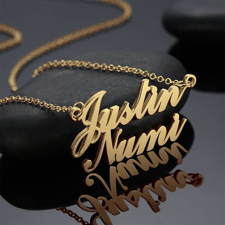 Cissyia.com Rose Gold Plated Personalized Two Names Cut-Out Name Necklace