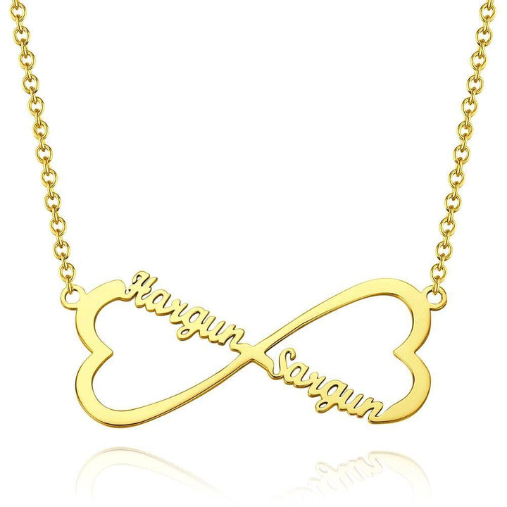 Cissyia.com Rose Gold Plated Personalized Infinity and Hearts Two Names Cut-Out Name Necklace