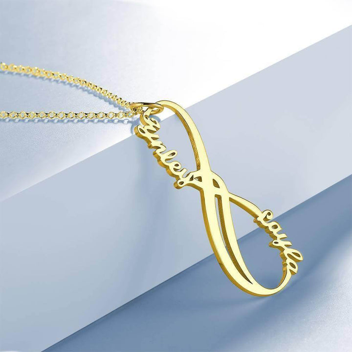 Name Necklace, Infinity Necklace with Two Names 14K Gold Plated - Silver - soufeelus