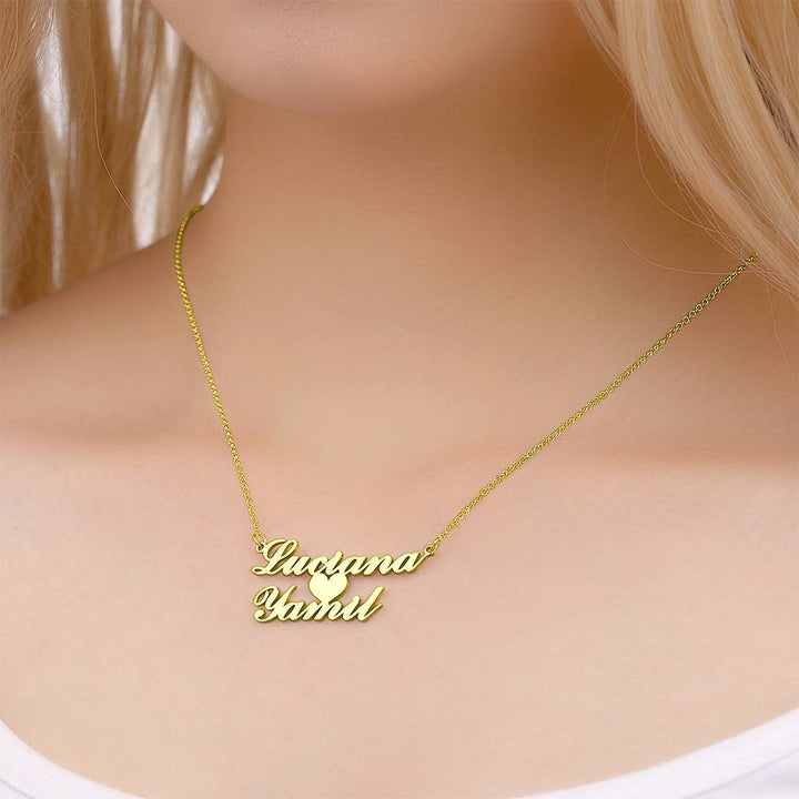 Cissyia.com Rose Gold Plated Personalized Heart Two Names Cut-Out Name Necklace