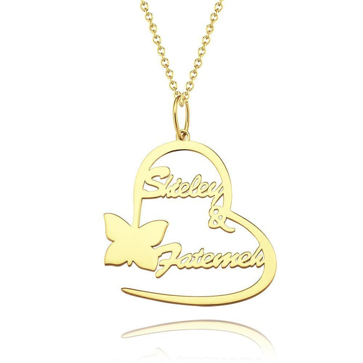 Cissyia.com Rose Gold Plated Personalized Heart and Butterfly Two Names Cut-Out Name Necklace for Couples