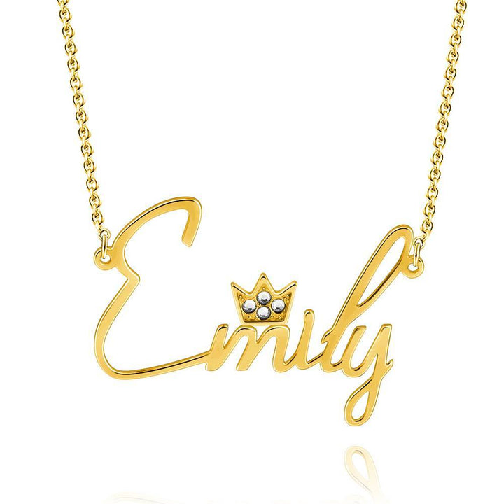 Cissyia.com 14k Gold Plated Personalized Rhinestone Crystal Crown Name Cut-Out Necklace