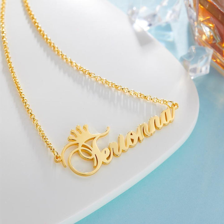 Cissyia.com Rose Gold Plated Personalized Crown Cut-Out Name Necklace