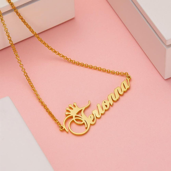 Cissyia.com Personalized Crown Cut-Out Name Necklace