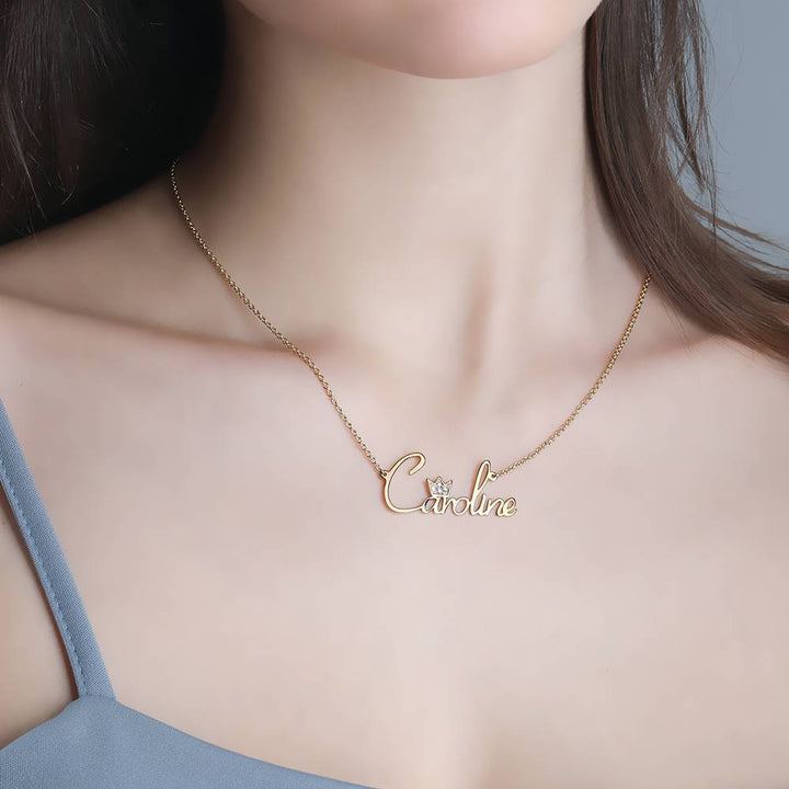Cissyia.com 14k Gold Plated Personalized Rhinestone Crystal Crown Name Cut-Out Necklace