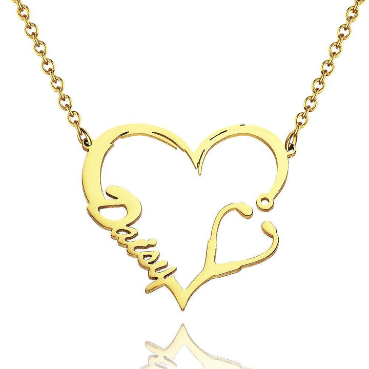 Cissyia.com Personalized Heart and Stethoscope Cut-Out Name Necklace