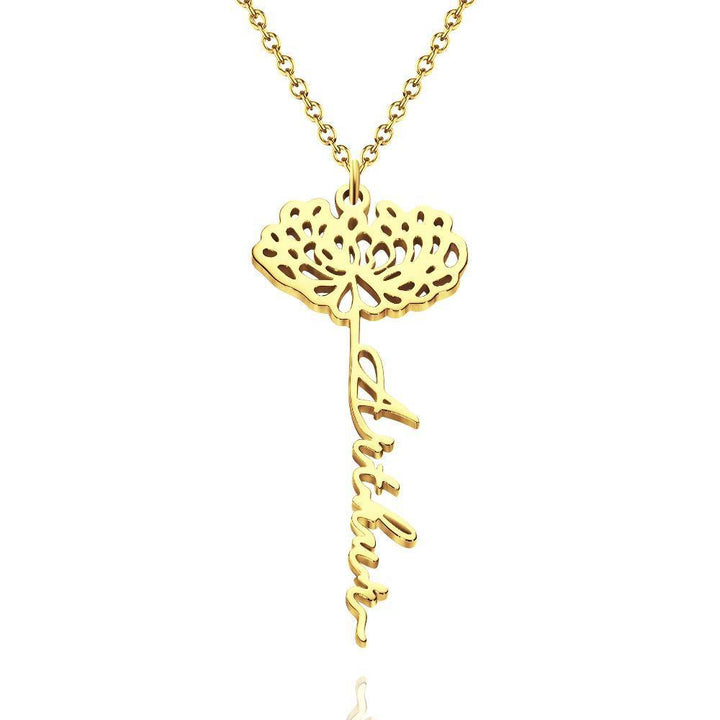Cissyia.com Rose Gold Plated Personalized Flower and Cut-Out Name Necklace