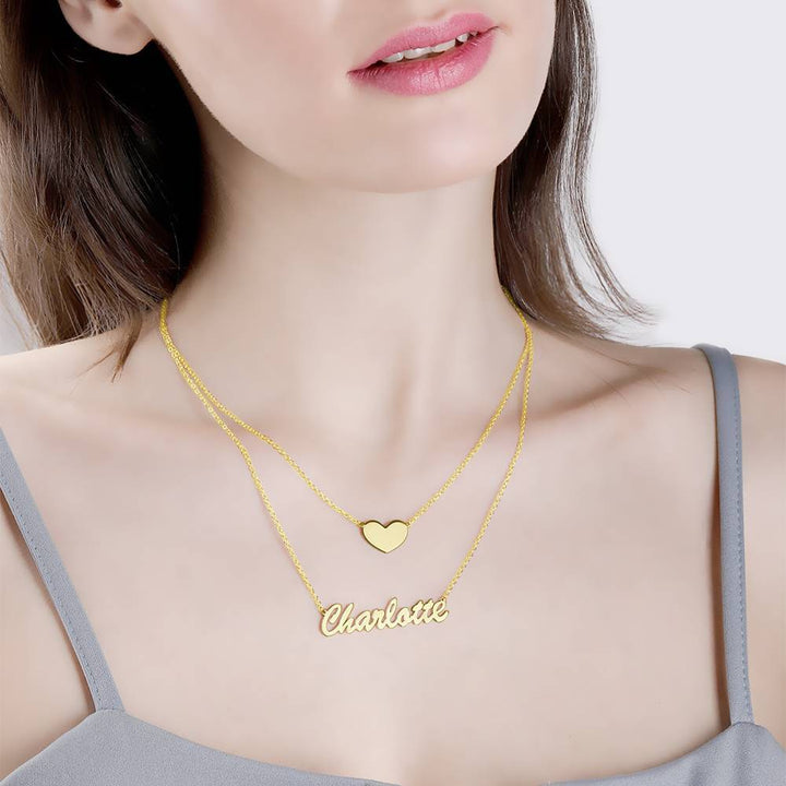 Cissyia.com Personalized Two-Strand Heart and Name Cut-Out Layered Name Necklace