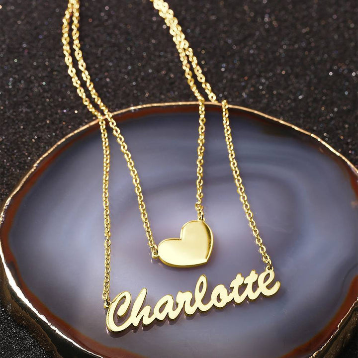 Cissyia.com Personalized Two-Strand Heart and Name Cut-Out Layered Name Necklace