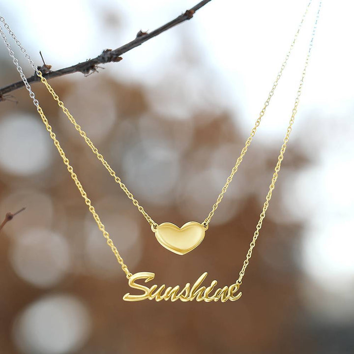 Cissyia.com 14K Gold Plated Personalized Two-Strand Heart and Cut-Out Layered Name Necklace