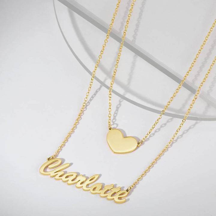 Cissyia.com Personalized Two-Strand Heart and Name Cut-Out Layered Name Necklace