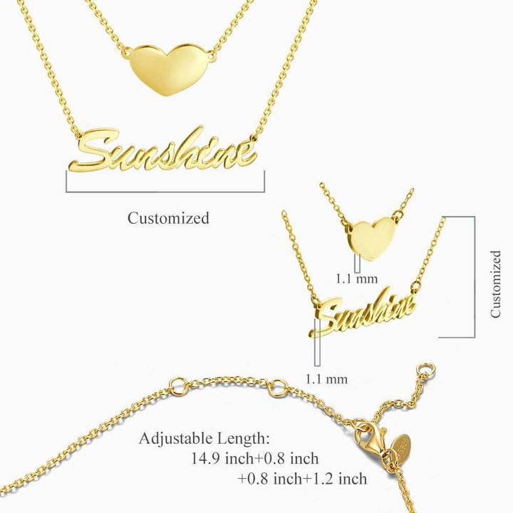 Cissyia.com Personalized Two-Strand Heart and Name Cut-Out Layered Name Necklace