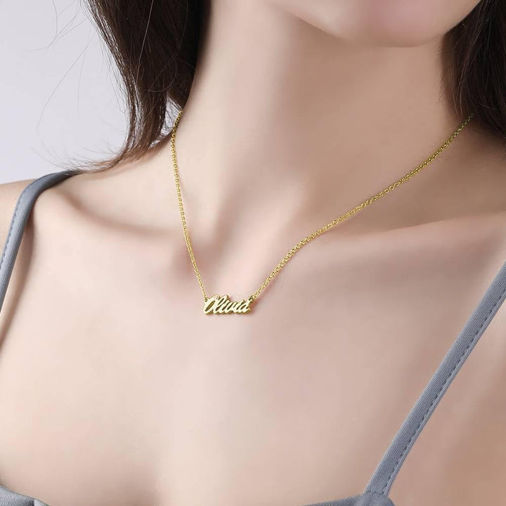 Cissyia.com 0.02ct Diamond Name Necklace 14k Gold Plated Silver