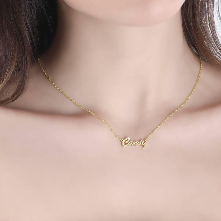 Cissyia.com 0.02ct Diamond Name Necklace 14k Gold Plated Silver