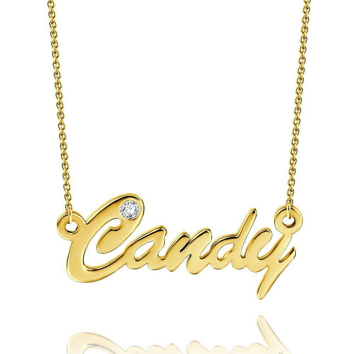 Cissyia.com 0.02ct Diamond Name Necklace 14k Gold Plated Silver