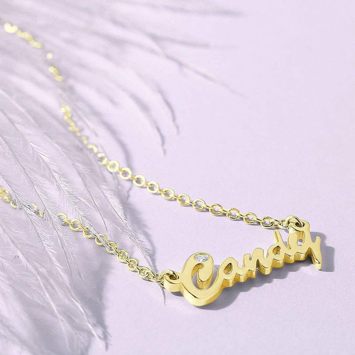 Cissyia.com 0.02ct Diamond Name Necklace 14k Gold Plated Silver