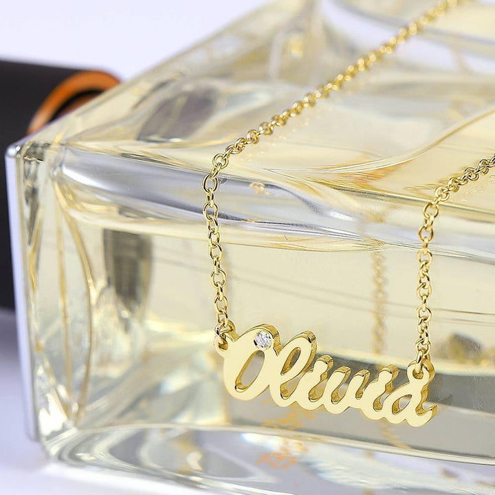 Cissyia.com 0.02ct Diamond Name Necklace 14k Gold Plated Silver