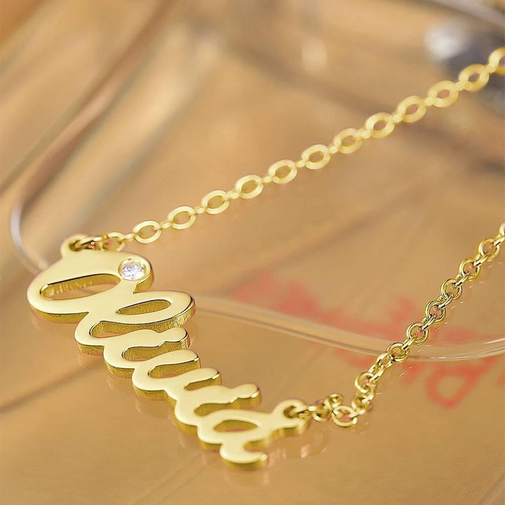 Cissyia.com 0.02ct Diamond Name Necklace 14k Gold Plated Silver