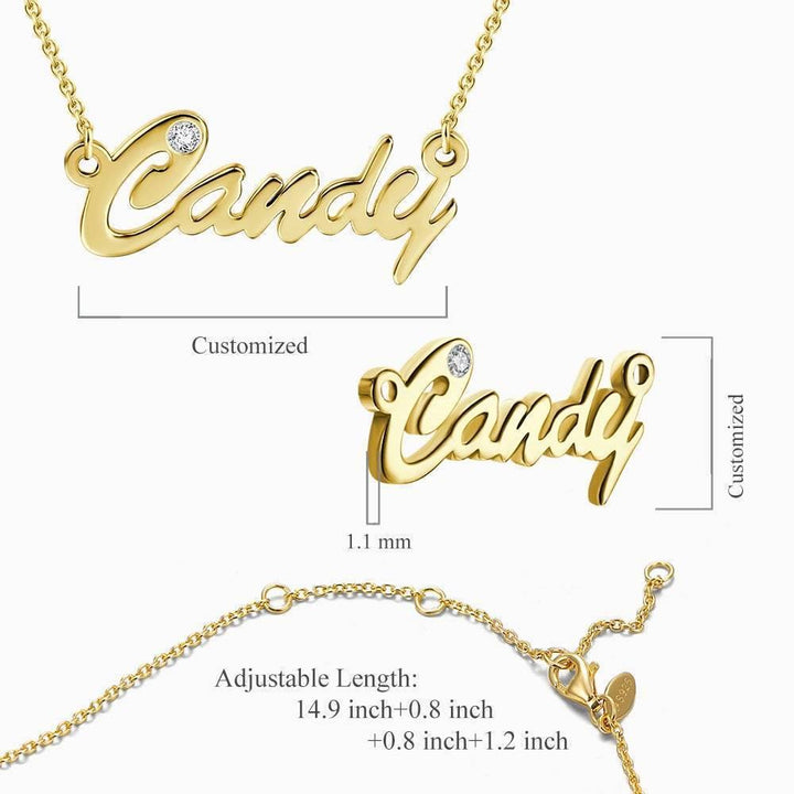 Cissyia.com 0.02ct Diamond Name Necklace 14k Gold Plated Silver