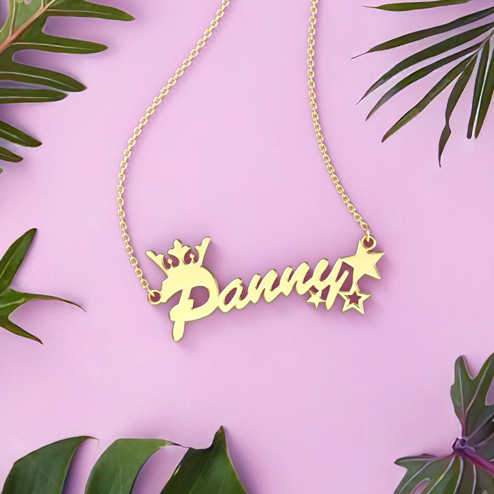 Cissyia.com Custom Name Necklace Crown and Stars Necklace Shining Little Princess