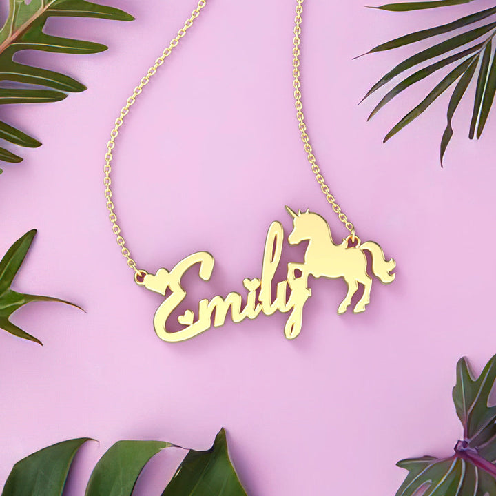 Cissyia.com Rose Gold Plated Personalized Unicorn and Heart Cut-Out Name Necklace