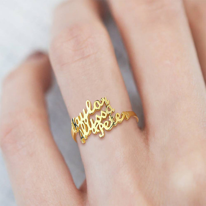 Cissyia.com Personalized Three Names Cut-Out Engraved Ring
