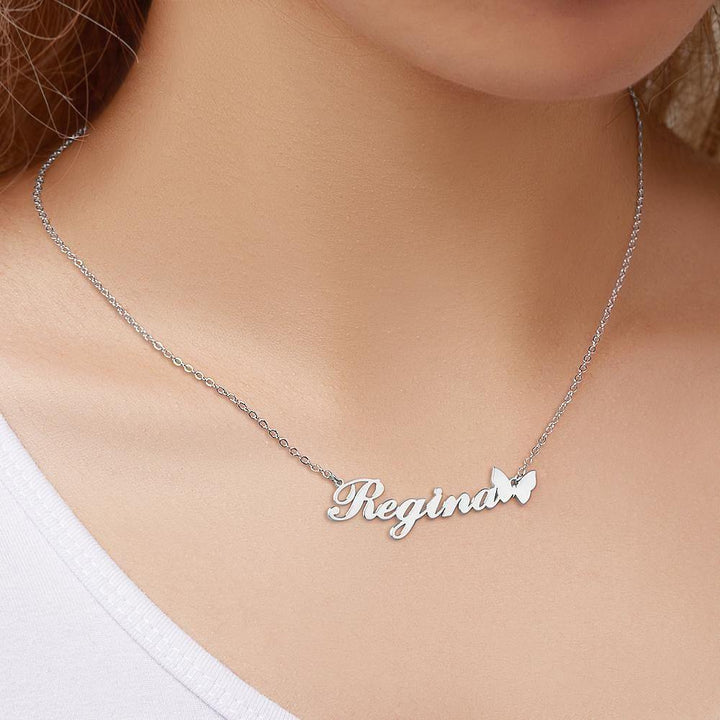 Cissyia.com Personalized Butterfly Name Cut-Out Necklace in Solid Sterling Silver